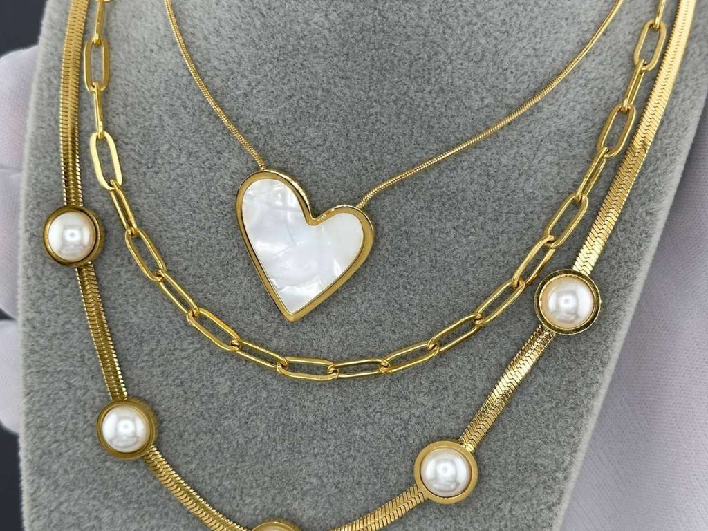 Enamel Heart Necklace, 18K Gold Plated Steel