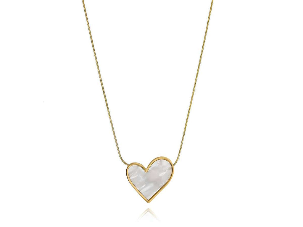 Enamel Heart Necklace, 18K Gold Plated Steel