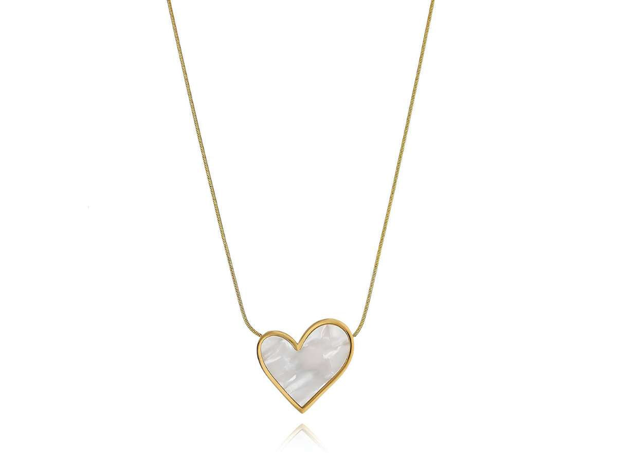 Enamel Heart Necklace, 18K Gold Plated Steel