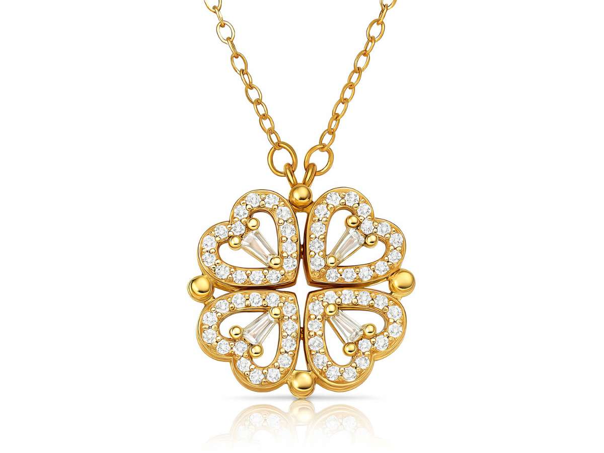 18K Gold Plated Quadruple Heart Crystal Necklace