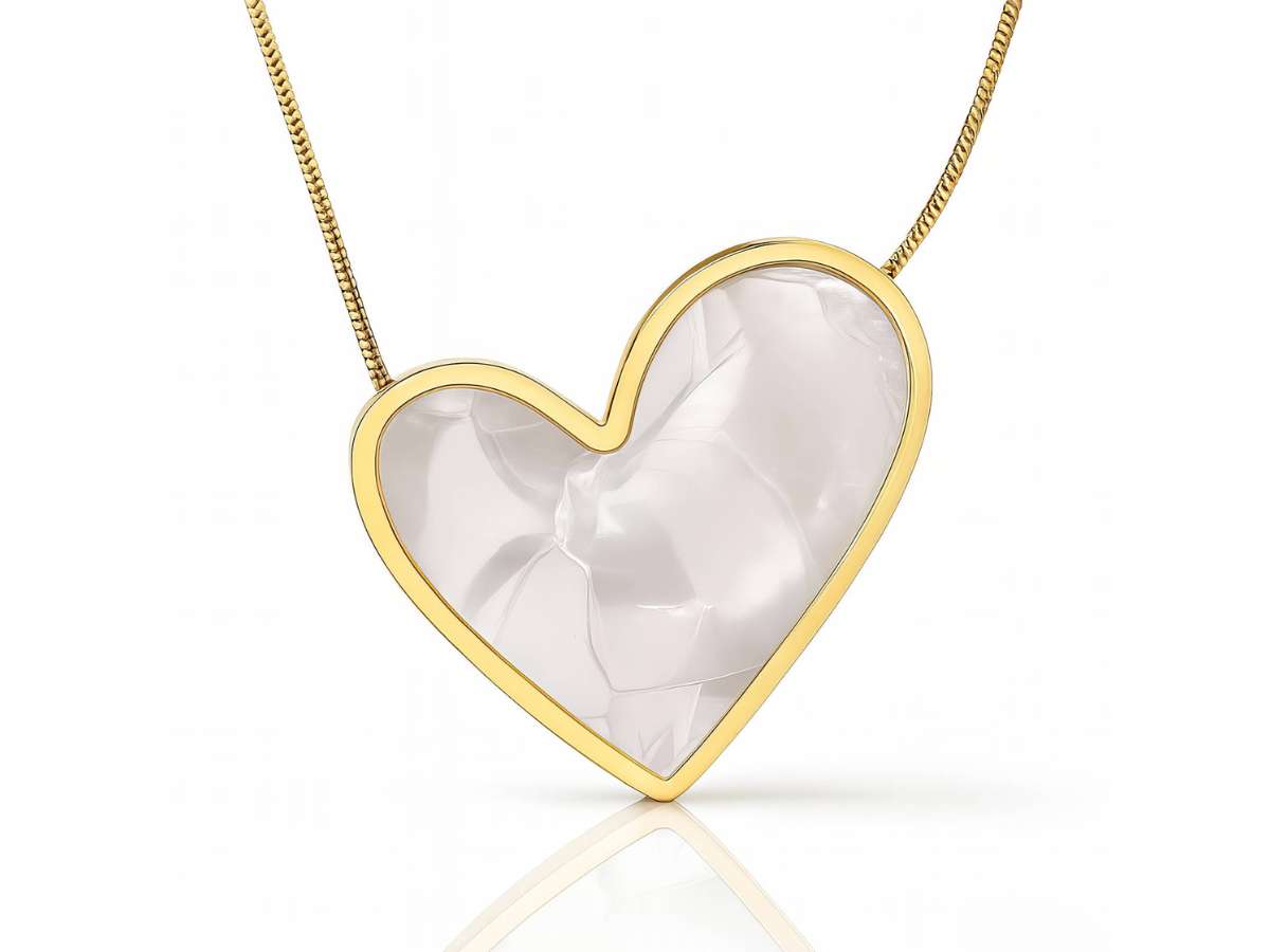 Enamel Heart Necklace, 18K Gold Plated Steel