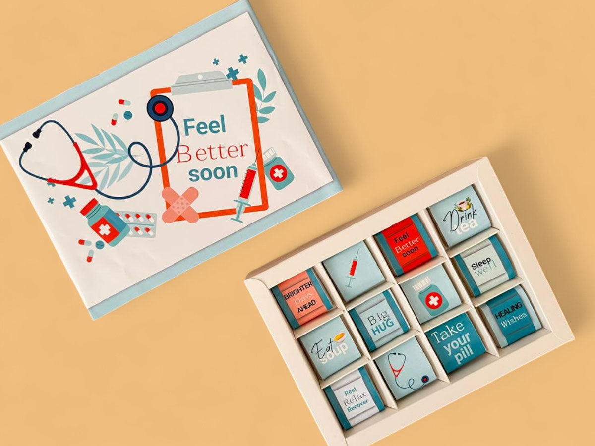 chocolate gift Dubai | milk chocolate box UAE | gourmet chocolate gift Dubai | 12 piece chocolate box Dubai | chocolate delivery Dubai | “Feel Better” chocolate | mixed flavour chocolate box UAE