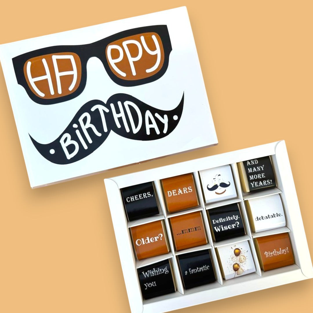 gent’s birthday chocolate box, birthday chocolate gift Dubai, luxury chocolate box for him, milk chocolate mixed flavours, chocolate box with nuts, gentleman chocolate gift Dubai