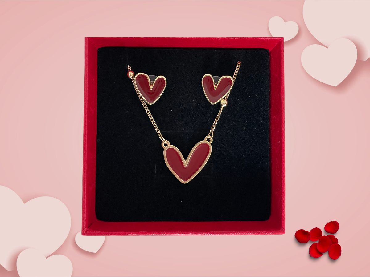 Necklace Set | Heart Earrings and Necklace Set | heart pendant jewelry | elegant jewelry set | matching necklace and earrings UAE | women’s jewelry gift UAE | polished heart necklace UAE | stylish earring set UAE | romantic jewelry gift UAE | luxury jewelry ensemble UAE | fashion accessories for her UAE | jewelry set UAE