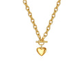 Gold necklace with a heart-shaped pendant on a white background