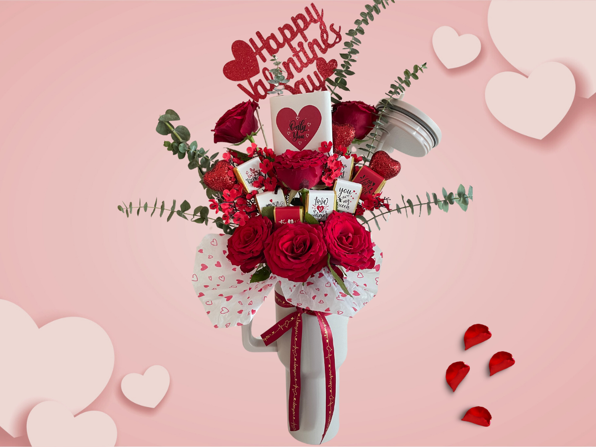 Love Bouquet Tumbler | flower bouquet UAE | UAE flower shop online | wedding bouquet UAE | mixed flowers bouquet UAE | red roses Dubai | white rose bouquet Dubai | eternal roses UAE | premium floral arrangements UAE | zahra Dubai | warda UAE | baqat ward Dubai