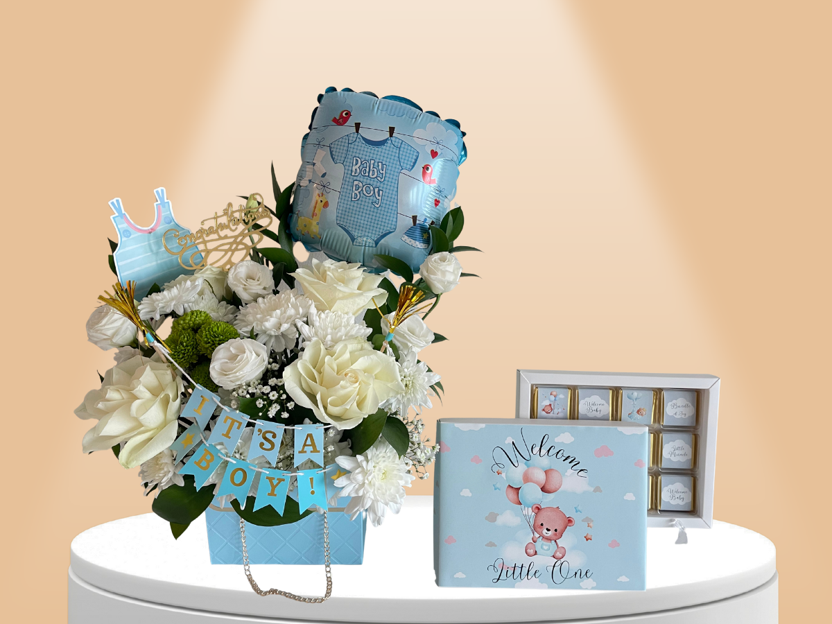 baby boy gift UAE | themed chocolate box UAE | premium chocolate box Dubai | same day chocolate delivery Dubai | chocolate gift box UAE | chocolate gift box Dubai | fresh flowers Dubai | mixed flowers bouquet UAE | new baby flowers UAE | send flowers UAE | birthday flowers Dubai | event flowers UAE | new baby flowers Dubai | new baby flowers gift in UAE | baby shower gift UAE | welcome baby hamper Dubai | fresh flowers for newborn UAE | white roses gift Dubai | chocolates for newborn UAE | newborn celebrati